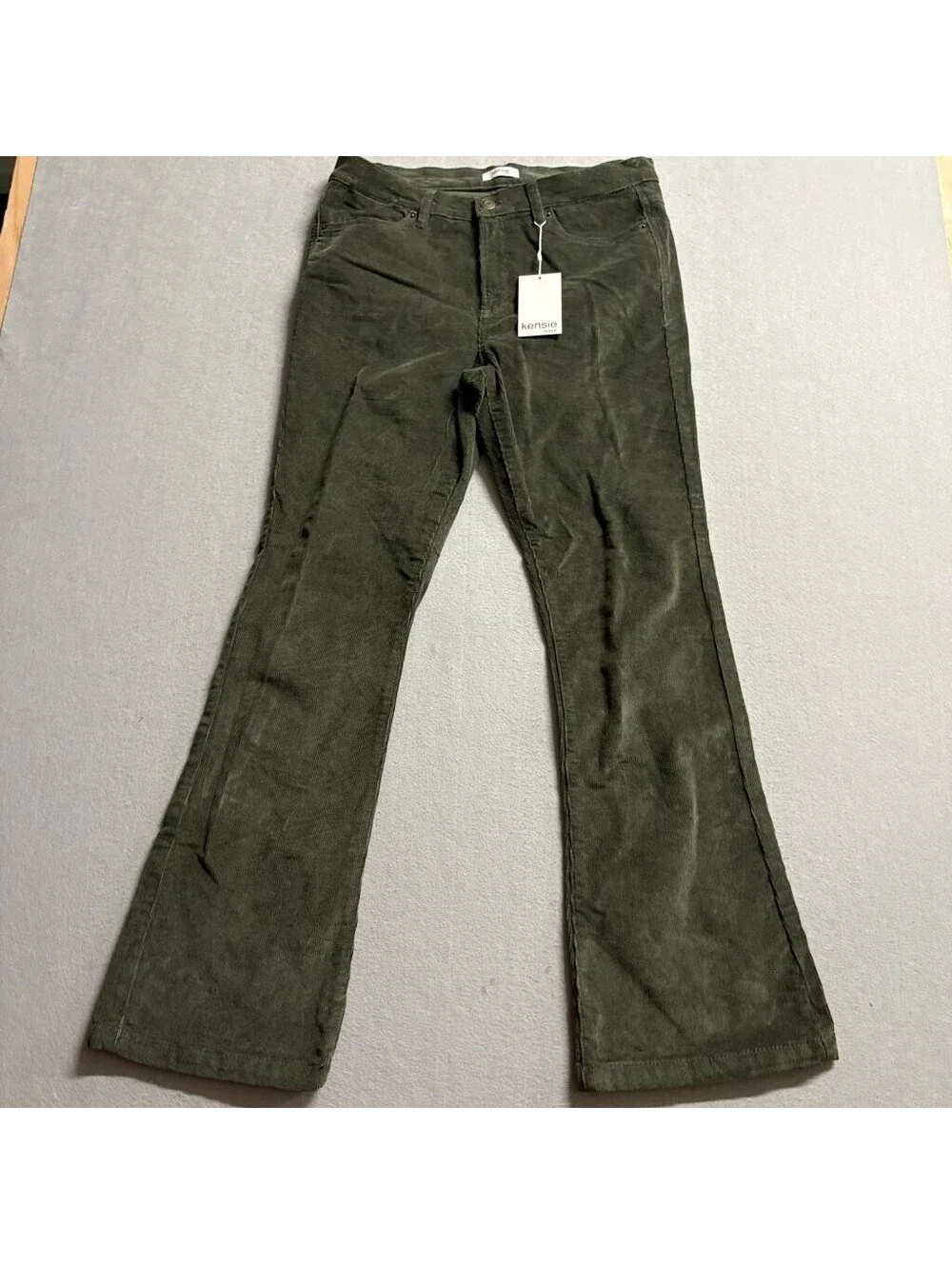 Kensie Jeans Womens The Tessa High Rise Bootcut Corduroy Pants Olive Green 12/31
